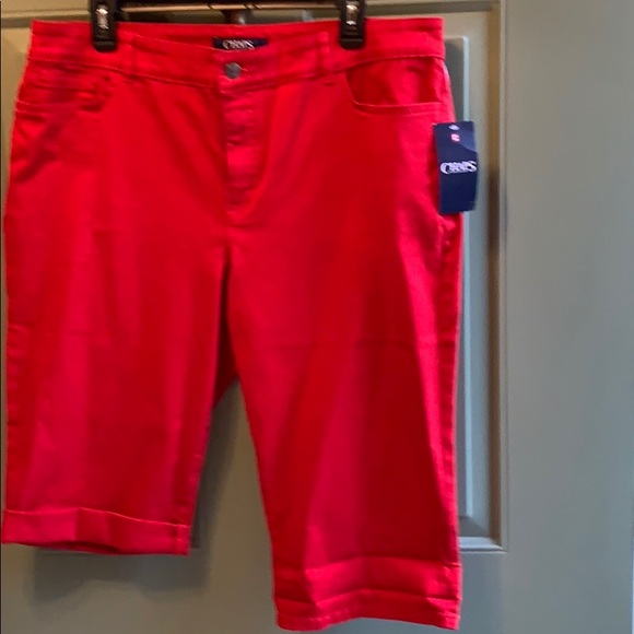 Chaps Denim Womens Bright Red Capri 